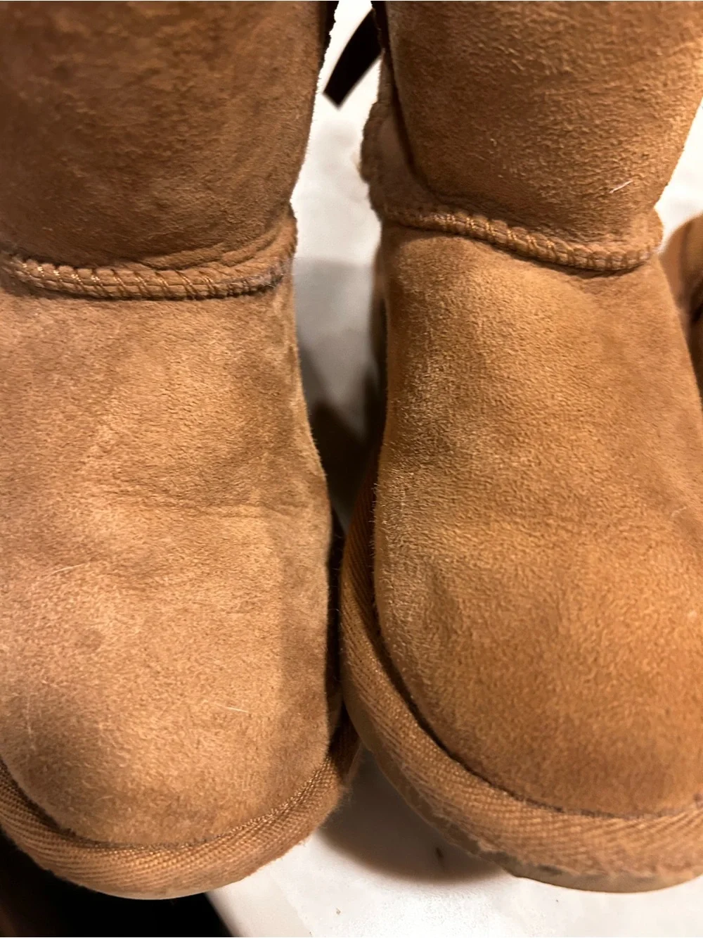 2 pair UGG Chestnut Satin Bow Back Shearling Booties, TWINS, Sz 11, excellent
